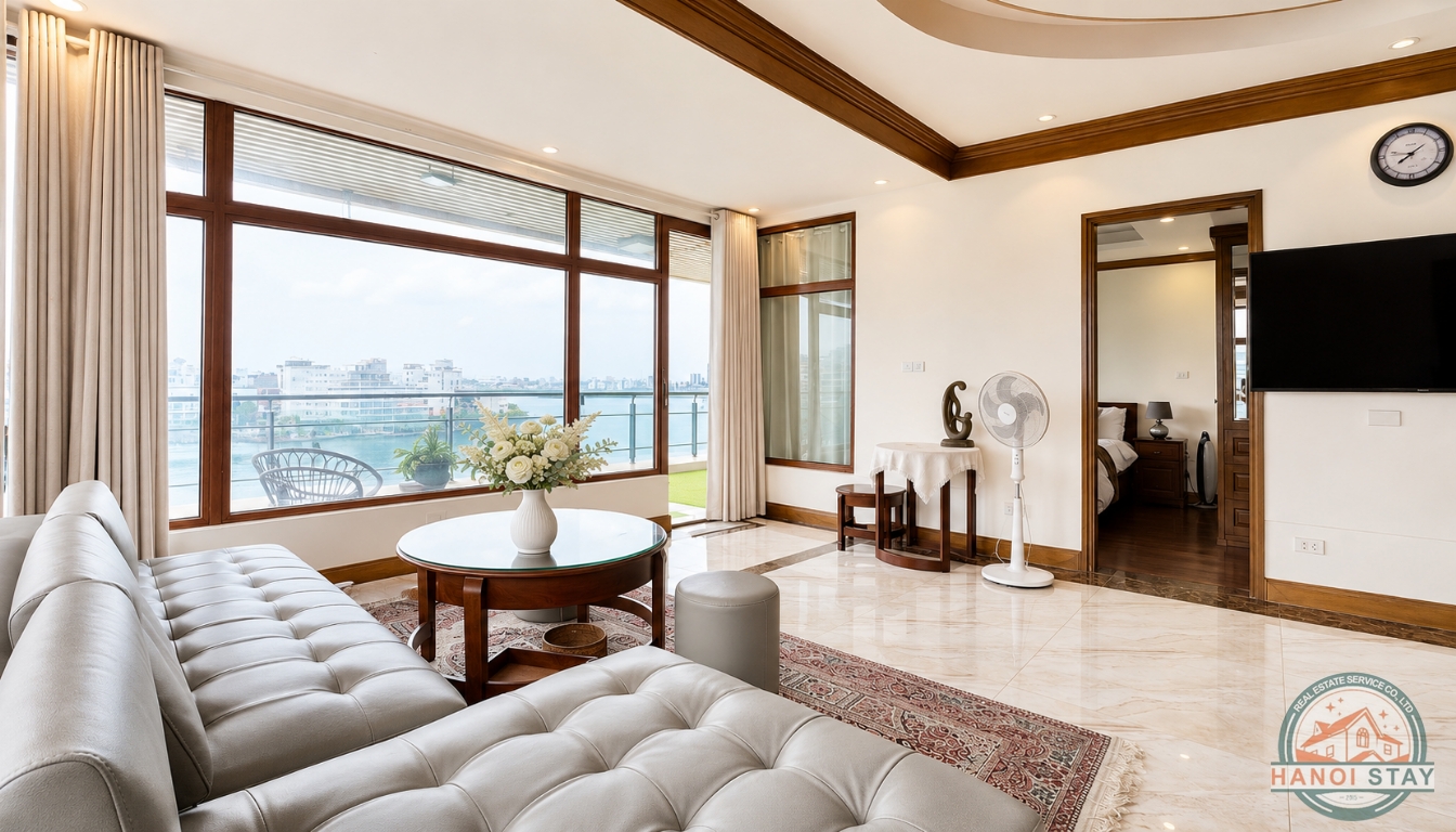 Lake View Apartment for Rent in Tay Ho with A Big Balcony 3